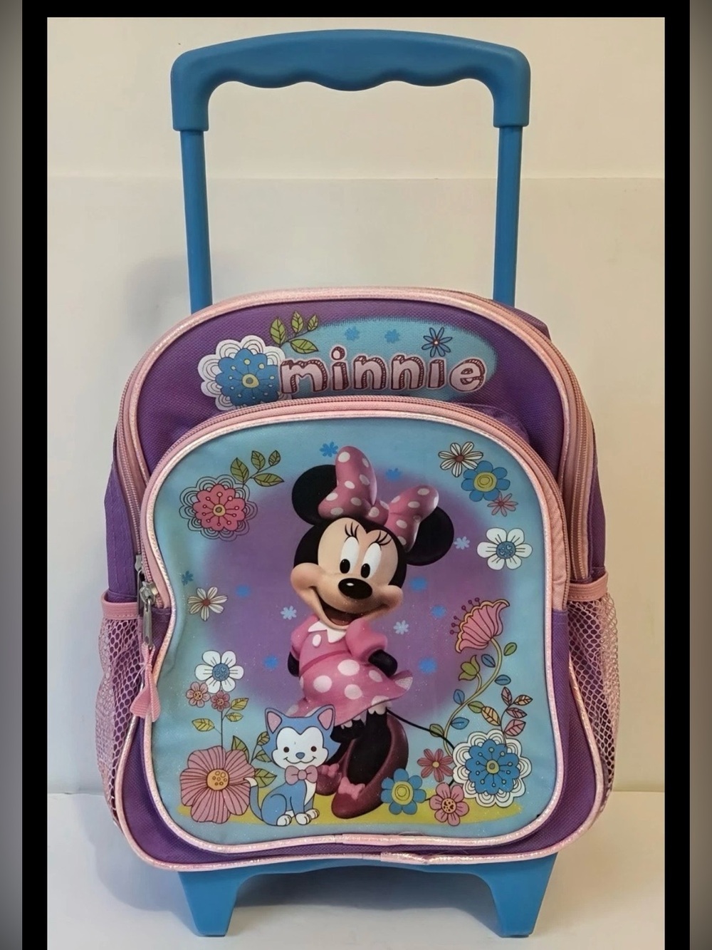 Disney Minnie Mouse Rolling Backpack Kids Travel Bag Purple Pink Wheels